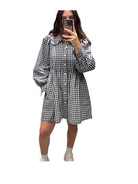 Levis Womens Mira blue Plaid Shirt Dress Ruffled Collar & Button Front XL